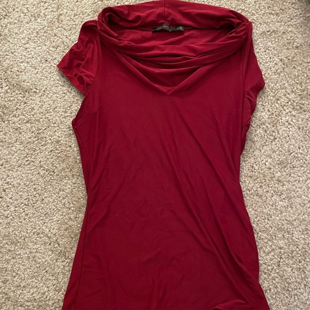 Red cowl neck shirt